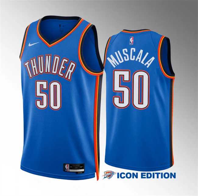 Men%27s Oklahoma City Thunder #50 Mike Muscala Blue Icon Edition Stitched Basketball Jersey Dzhi